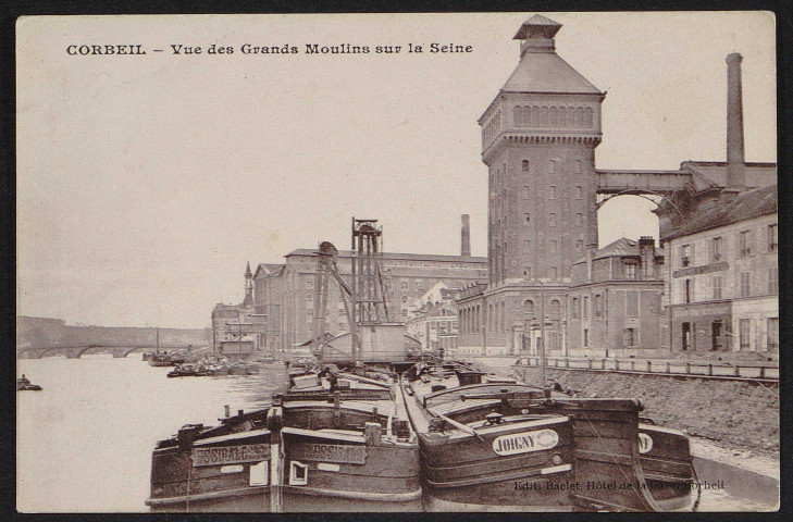 Corbeil-Essonnes.- Vue des grands moulins sur la Seine [1920-1930]. 