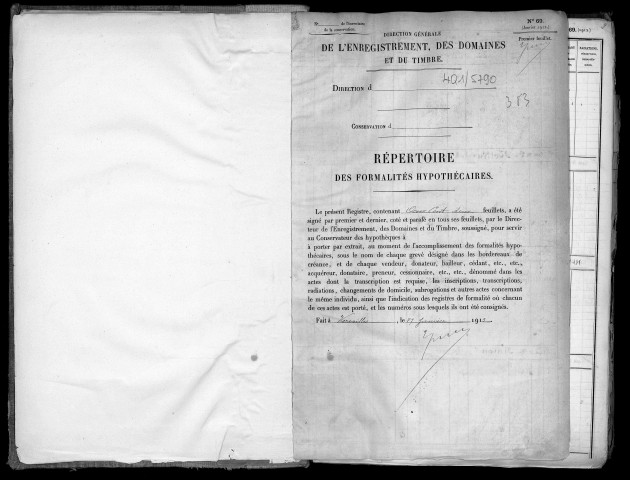 Conservation des hypothèques de CORBEIL. - Répertoire des formalités hypothécaires, volume n° 383 : A-Z (registre ouvert en 1913). 