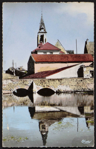 MILLY-LA-FORET.- L'église et le pont du château (30 décembre 1963).