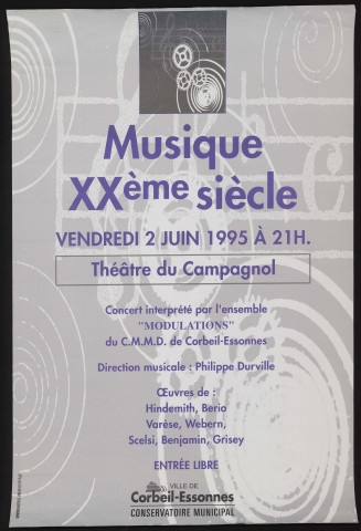 CORBEIL-ESSONNES. - Concert : musique 20ème siècle, Théâtre du Campagnol, 2 juin 1995. 