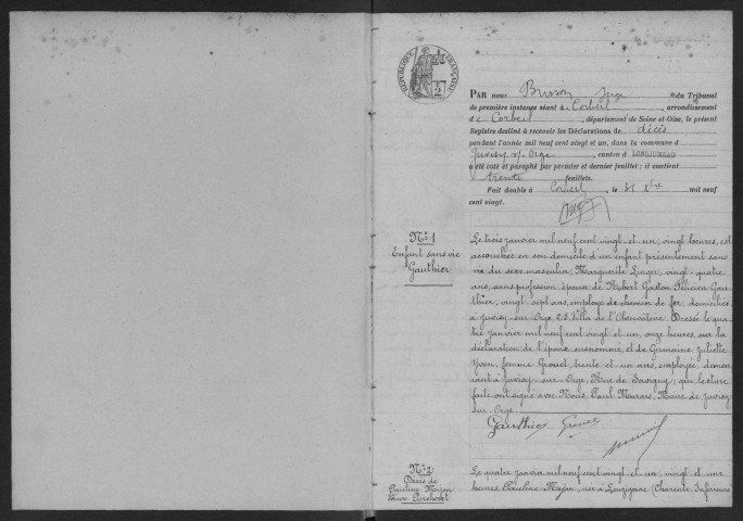 JUVISY-SUR-ORGE. - Décès : registre d'état civil. 