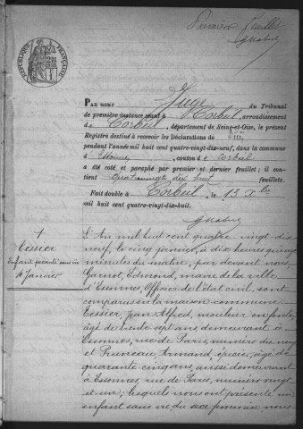 ESSONNES.- Décès : registre d'état civil (1899). 
