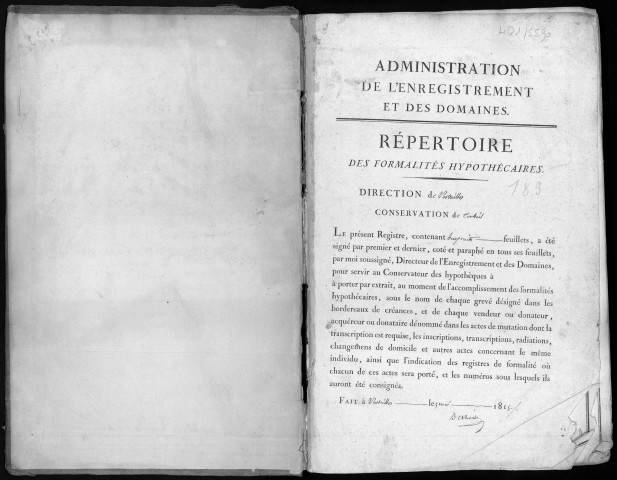 Conservation des hypothèques de CORBEIL. - Répertoire des formalités hypothécaires, volume n° 183 : S (registre ouvert en 1815). 