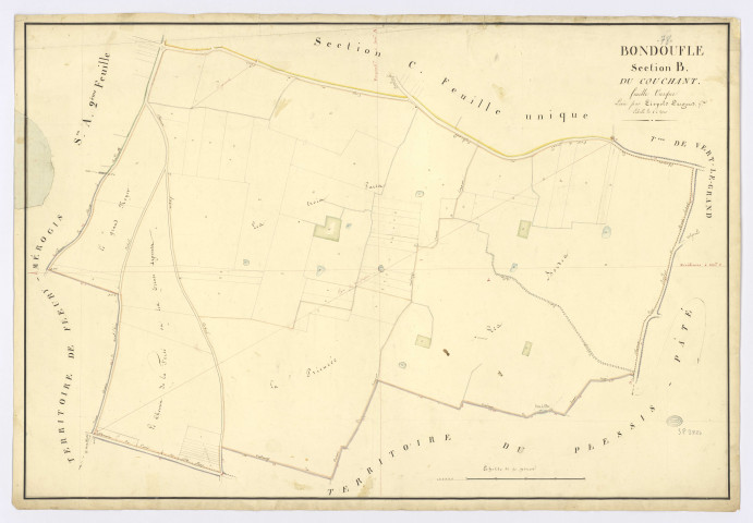 BONDOUFLE. - Section B - Couchant (le), ech. 1/2500, coul., aquarelle, papier, 68x98 (1810). 