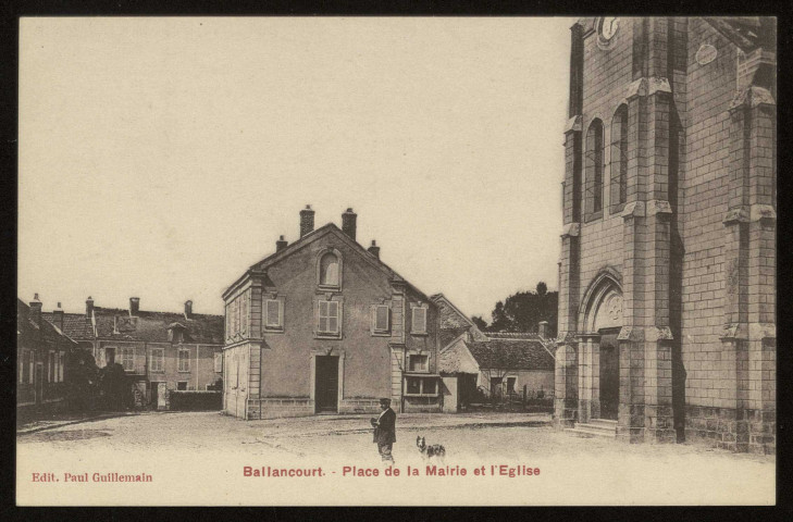 BALLANCOURT-SUR-ESSONNE. - Place de la mairie et l'église. Editeur Guillemain, sépia. 