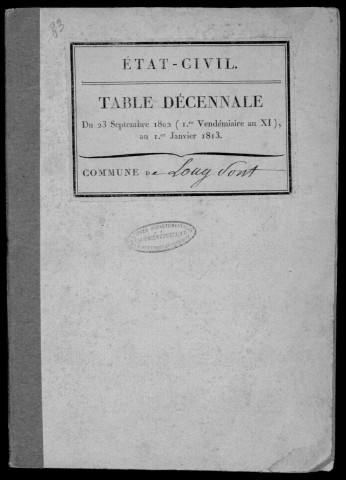 LONGPONT-SUR-ORGE. Tables décennales (1802-1902). 
