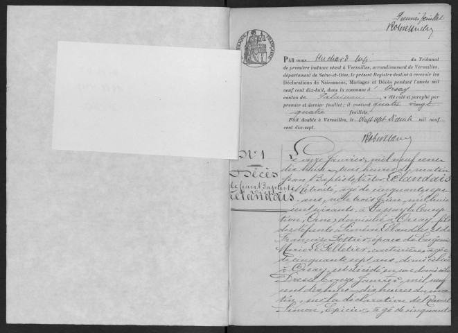 ORSAY. - Naissances, mariages, décès : registre d'état civil.