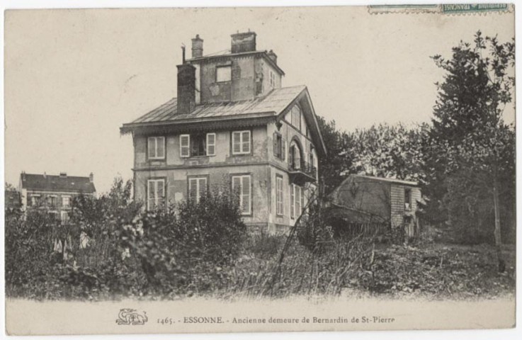 ESSONNES. - Ancienne résidence de Bernardin de Saint-Pierre (C'est dans cette villa que l'illustre auteur écrivit Paul et Virginie), Collection Ballu, 1909, 5 lignes. 