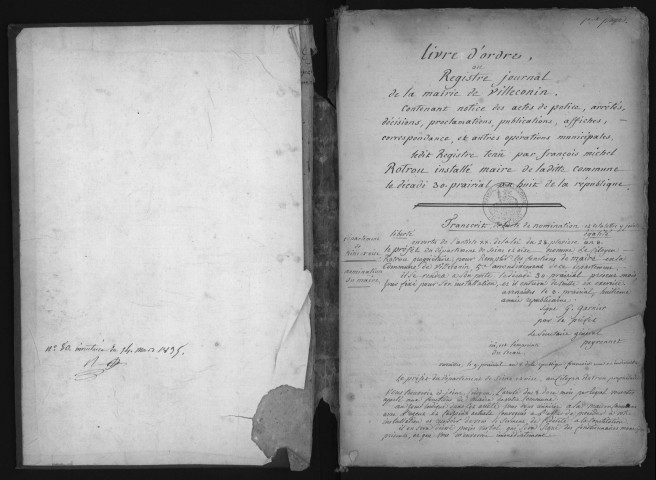 VILLECONIN. - Administration générale de la commune : registre des délibérations du conseil municipal (an VIII-1806). 