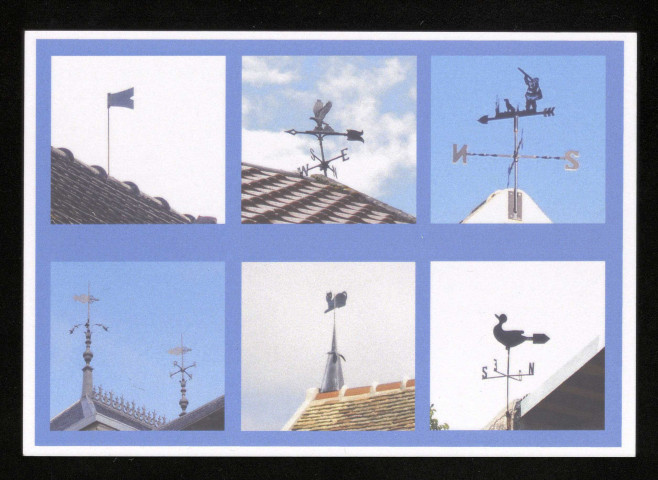 VIDELLES. - A tout vent, sur le faîte... Carte postale représentant des épis de faîtage et des girouettes. 2004, couleur, 10,4 x 14,8 cm. Collection Videlles Passé Présent. 
