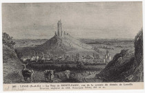 MONTLHERY. - La tour de Montlhéry, vue de la creusée du chemin de Leuville. (d'après gravure anglaise de Rouargue frères en 1838). 