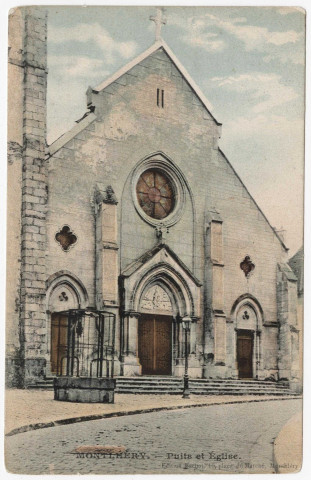 MONTLHERY. - puits et église [Editeur Bachot, coloriée]. 