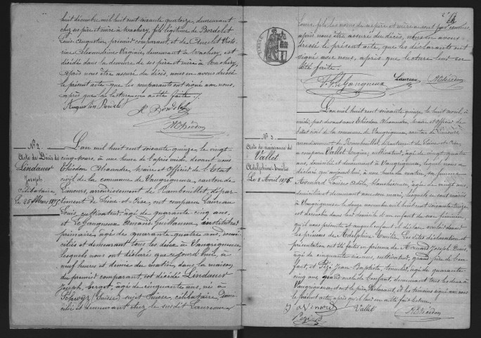 VAUGRIGNEUSE.- Naissances, mariages, décès : registre d'état civil (1875-1901). 