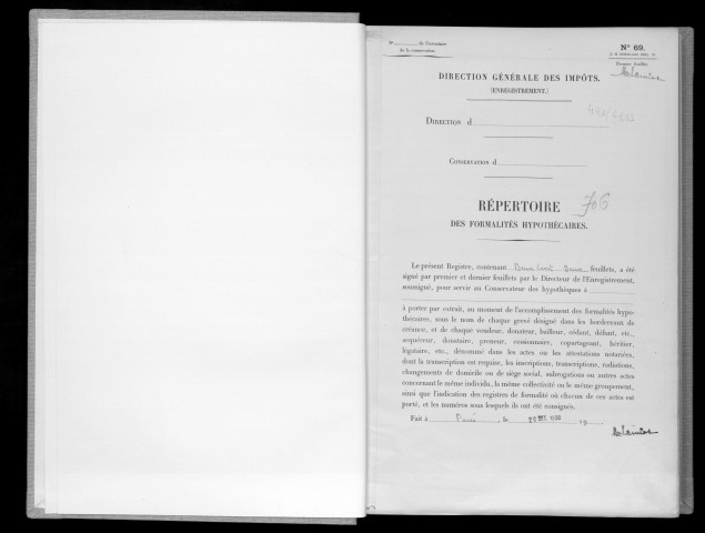 Conservation des hypothèques de CORBEIL. - Répertoire des formalités hypothécaires, volume n° 706 : A-Z (registre ouvert en 1950). 