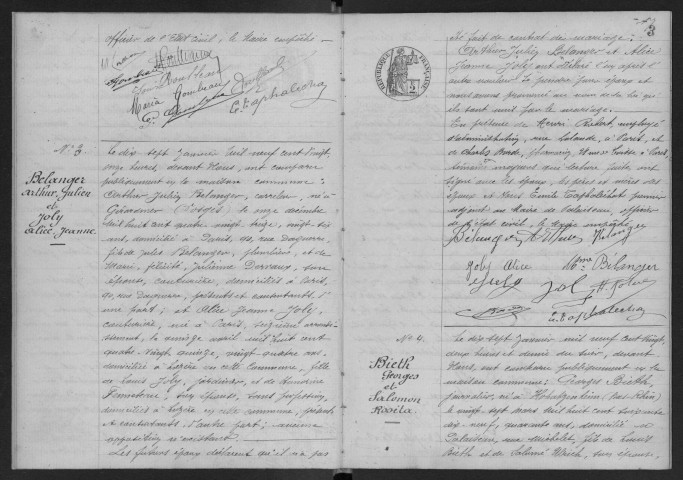 PALAISEAU. - Mariages : registre d'état civil.