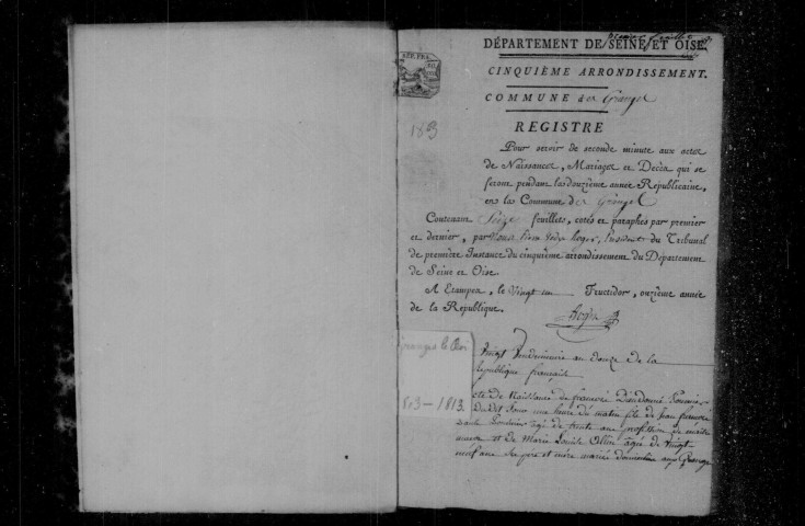 GRANGES-LE-ROI (LES). Naissances, mariages, décès : registre d'état civil (an XII-1813). 