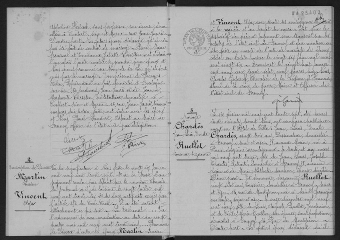 BRUNOY.- Mariages : registre d'état civil (1937). 