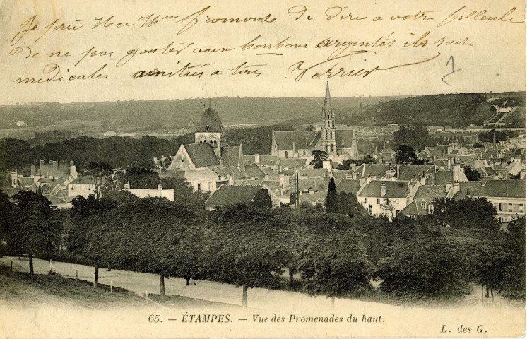 ETAMPES. - Vue des promenades du haut [Editeur L. des G., 1905, timbre à 10 centimes]. 