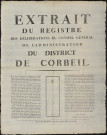 CORBEIL-ESSONNES. - Extrait du registre des délibérations du Conseil général de l'Administration du district de Corbeil, 1794-1795. 