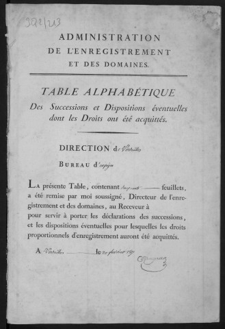 ARPAJON, bureau de l'enregistrement. - Tables des successions. - Vol. 4, 31 décembre 1823 - 1824. 