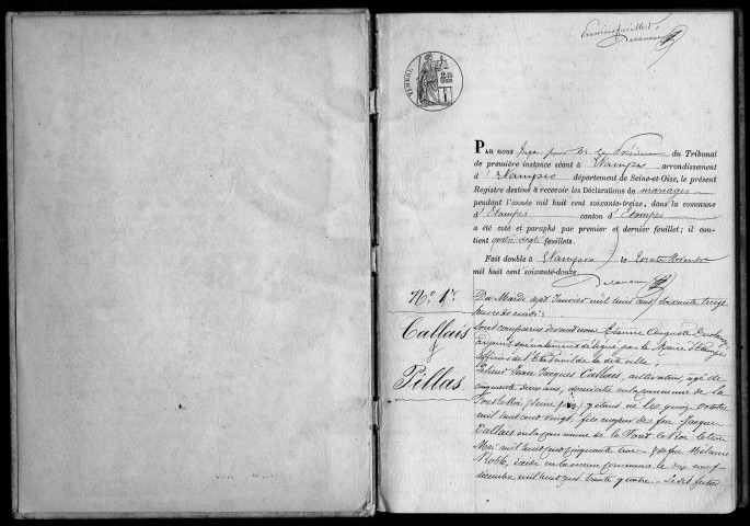 ETAMPES. Mariages : registre d'état civil (1873). 