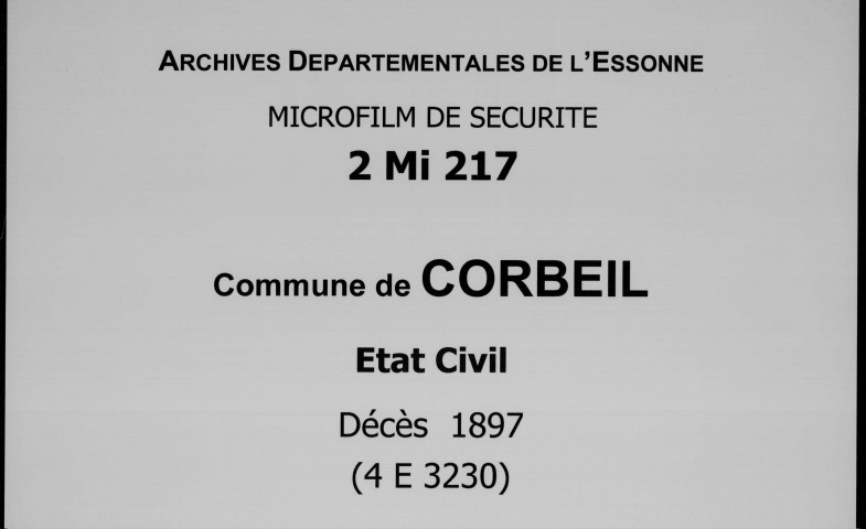 CORBEIL. Décès : registre d'état civil (1897). 