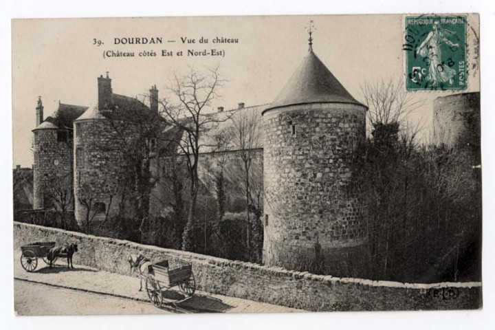 DOURDAN. - Vue du château (château côtés Est et Nord-Est). ELD (1908), 2 mots, 5 c, ad. 