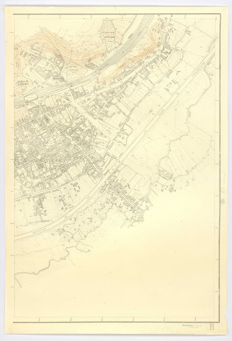 Plan topographique régulier d'ETAMPES dressé en 1945 par J. DUPRAT, géomètre-expert, rénové par R. JOURDHEUIL, géomètre-expert, feuille 2, Ministère de la Construction, 1961. Ech. 1/2.000. N et B. Dim. 1,05 x 0,74. 