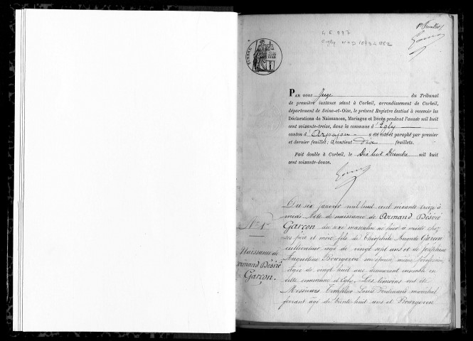 EGLY. Naissances, mariages, décès : registre d'état civil (1873-1882). 