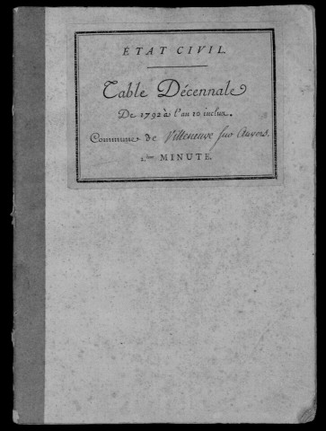 VILLENEUVE-SUR-AUVERS. Tables décennales (1792-1902). 