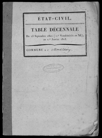 MONTLHERY. Tables décennales (1802-1902). 