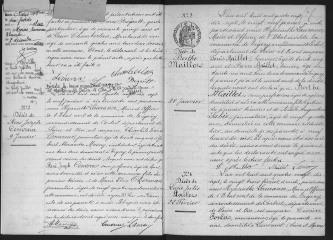 TIGERY.- Naissances, mariages, décès : registre d'état civil (1897-1904). 