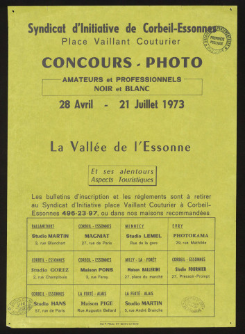 CORBEIL-ESSONNES. - Concours photo amateurs et professionnels : la Vallée de l'Essonne et ses alentours, 28 avril-21 juillet 1973. 