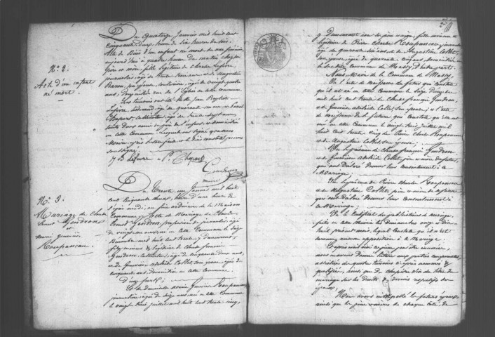 MASSY. Naissances, mariages, décès : registre d'état civil (1852-1858). 