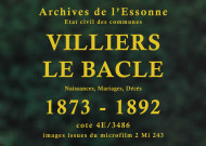 VILLIERS-LE-BACLE. Naissances, mariages, décès : registre d'état civil (1873-1892). 