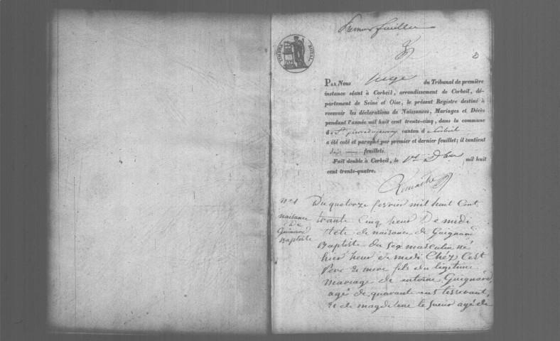 SAINT-PIERRE-DU-PERRAY. Naissances, mariages, décès : registre d'état civil (1835-1853). 
