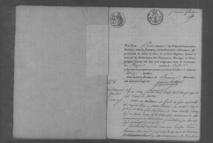 VAYRES-SUR-ESSONNE. Naissances, mariages, décès : registre d'état civil (1827-1844). 