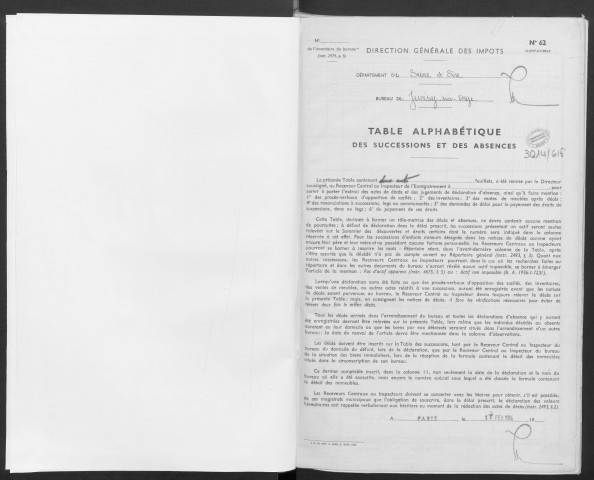JUVISY-SUR-ORGE, bureau de l'enregistrement. - Tables des successions et des absences, volume 24, 1964. 