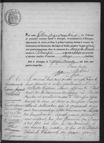 SOUZY-LA-BRICHE.- Naissances, mariages, décès : registre d'état civil (1891-1905). 