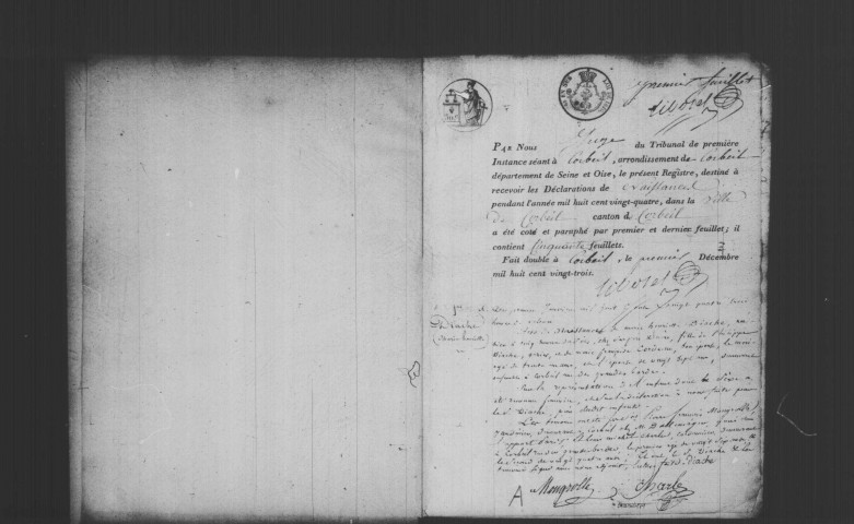 CORBEIL. Naissances : registre d'état civil (1824-1827). 