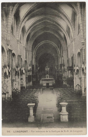 LONGPONT-SUR-ORGE. - Basilique. Vue intérieure de l'église Notre-Dame de Longpont, la nef. Seine-et-Oise artistique, Paul Allorge. 
