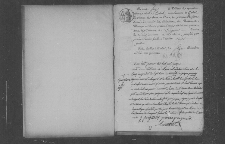 LONGPONT-SUR-ORGE. Naissances, mariages, décès : registre d'état civil (1815-1826). 