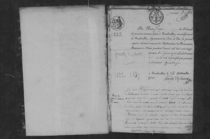 GOMETZ-LE-CHATEL. Naissances, mariages, décès : registre d'état civil (1822-1837). 