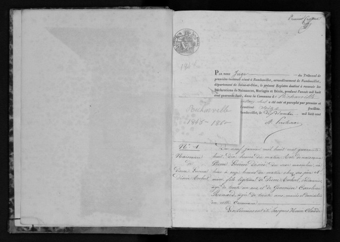 RICHARVILLE. Naissances, mariages, décès : registre d'état civil (1848-1860). 