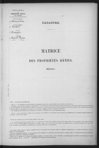 SAINT-VRAIN. - Matrice des propriétés bâties [cadastre rénové en 1941]. 