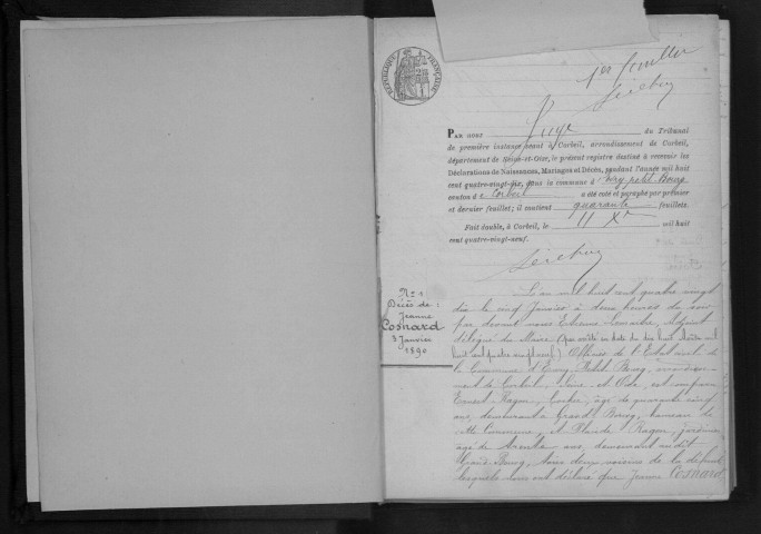 EVRY. Naissances, mariages, décès : registre d'état civil (1890-1896). 
