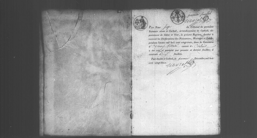 ORMOY. Naissances, mariages, décès : registre d'état civil (1823-1847). 