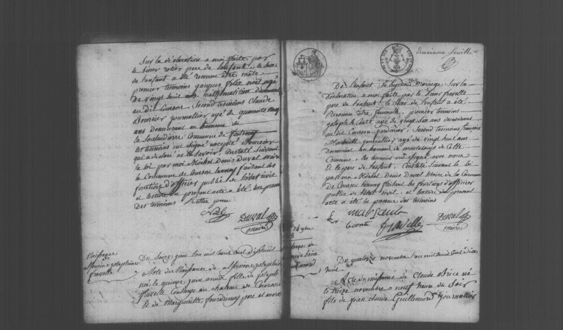 COURSON-MONTELOUP. Naissances, mariages, décès : registre d'état civil (1818-1839). [Relié en désordre (1833)]. 