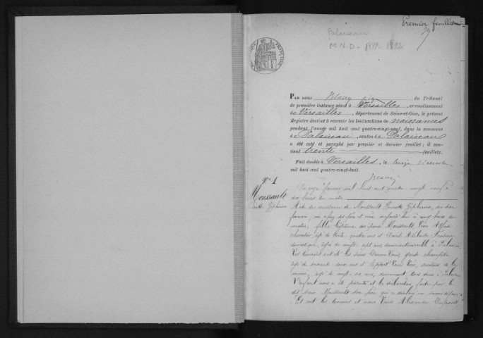 PALAISEAU. Naissances, mariages, décès : registre d'état civil (1889-1892). 