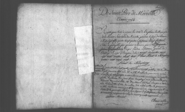 MEREVILLE . Paroisse Saint-Pierre : Baptêmes, mariages, sépultures : registre paroissial ; naissances, mariages, décès (1784-an II). [Relié en désordre (1798)]. 